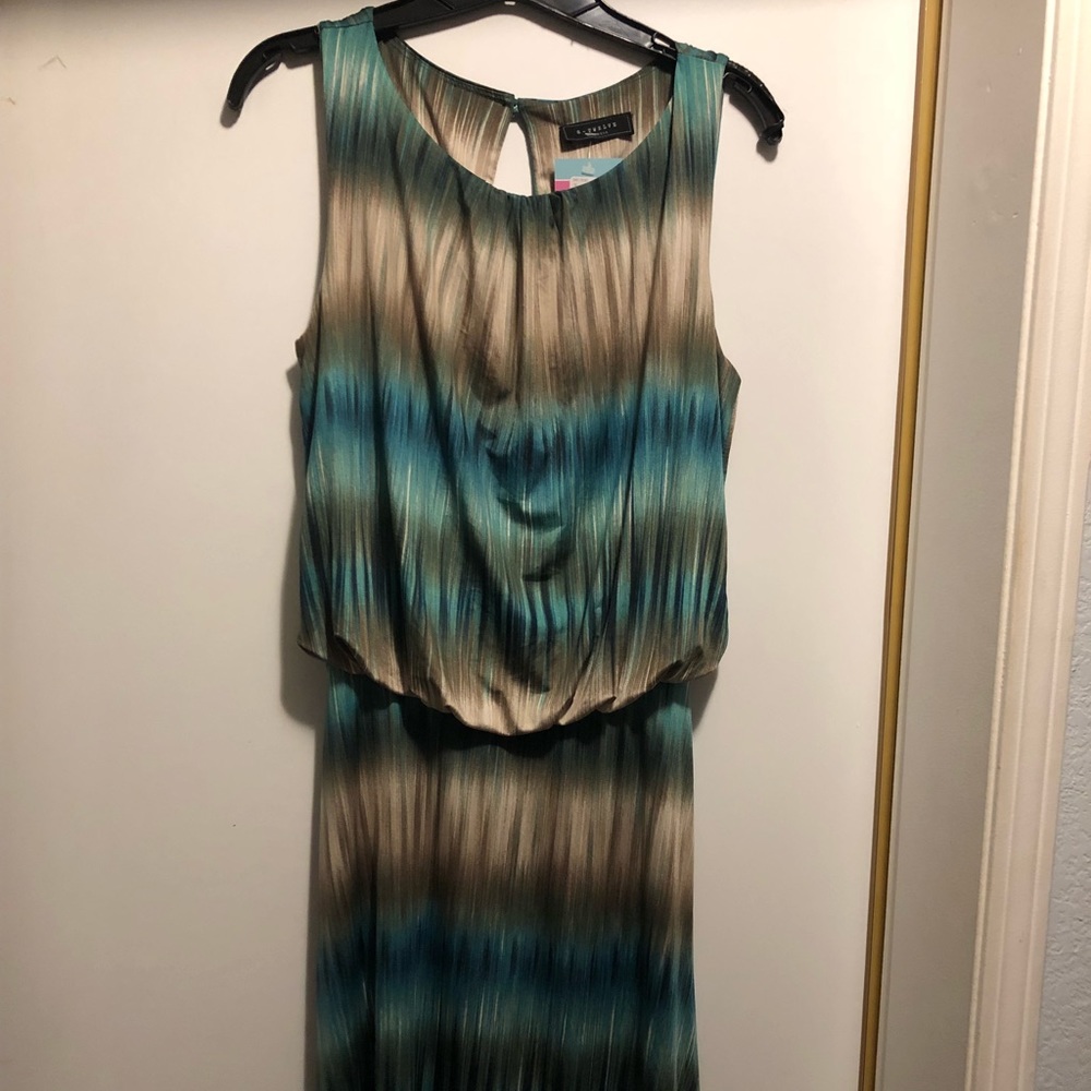 Teal and brown ombré blousant dress